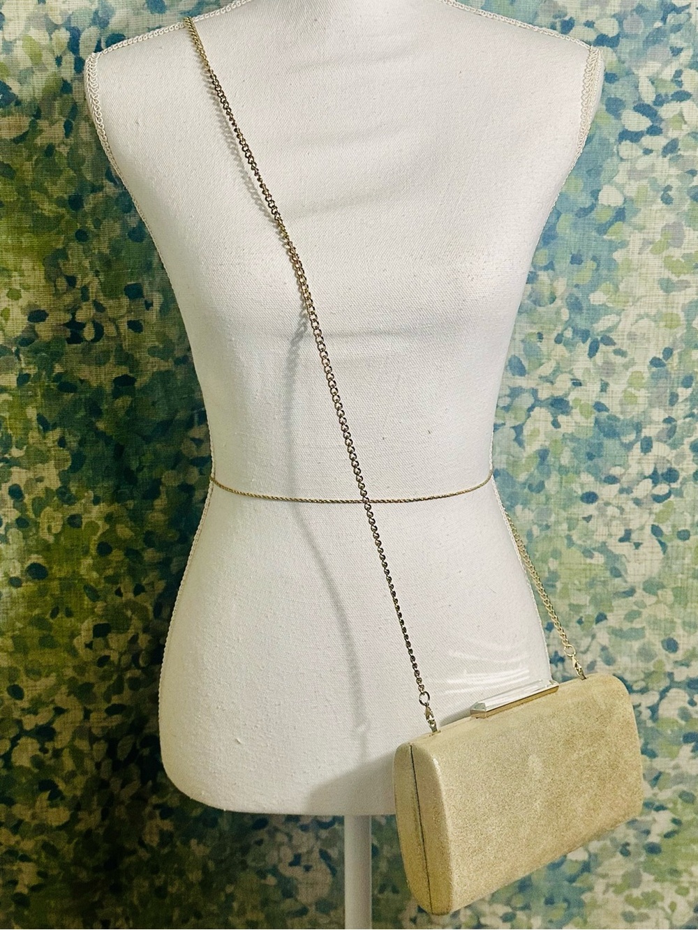 Nordstrom Gold Metallic Evening Clutch Crystal Bar Chain Strap Formal Bag 8x5”